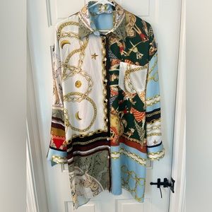 Zara Scarf Print Button Down Shirt Dress